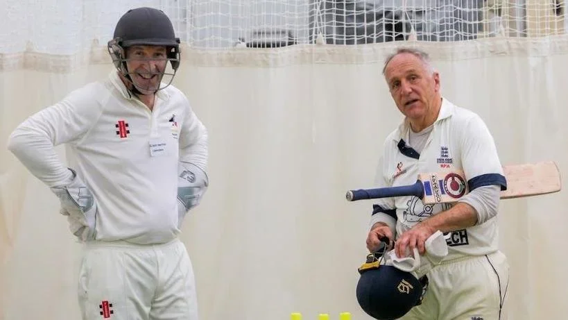 Nigel Martyn smiles during a net session at Loughborough University